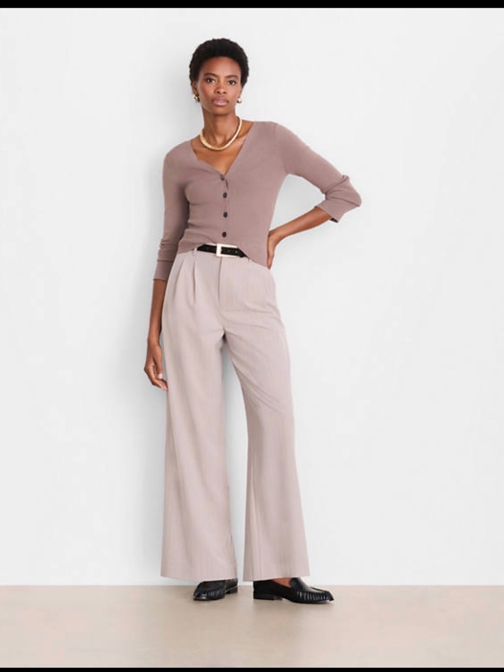 LOFT Taupe Wide-Leg High-Rise Trousers